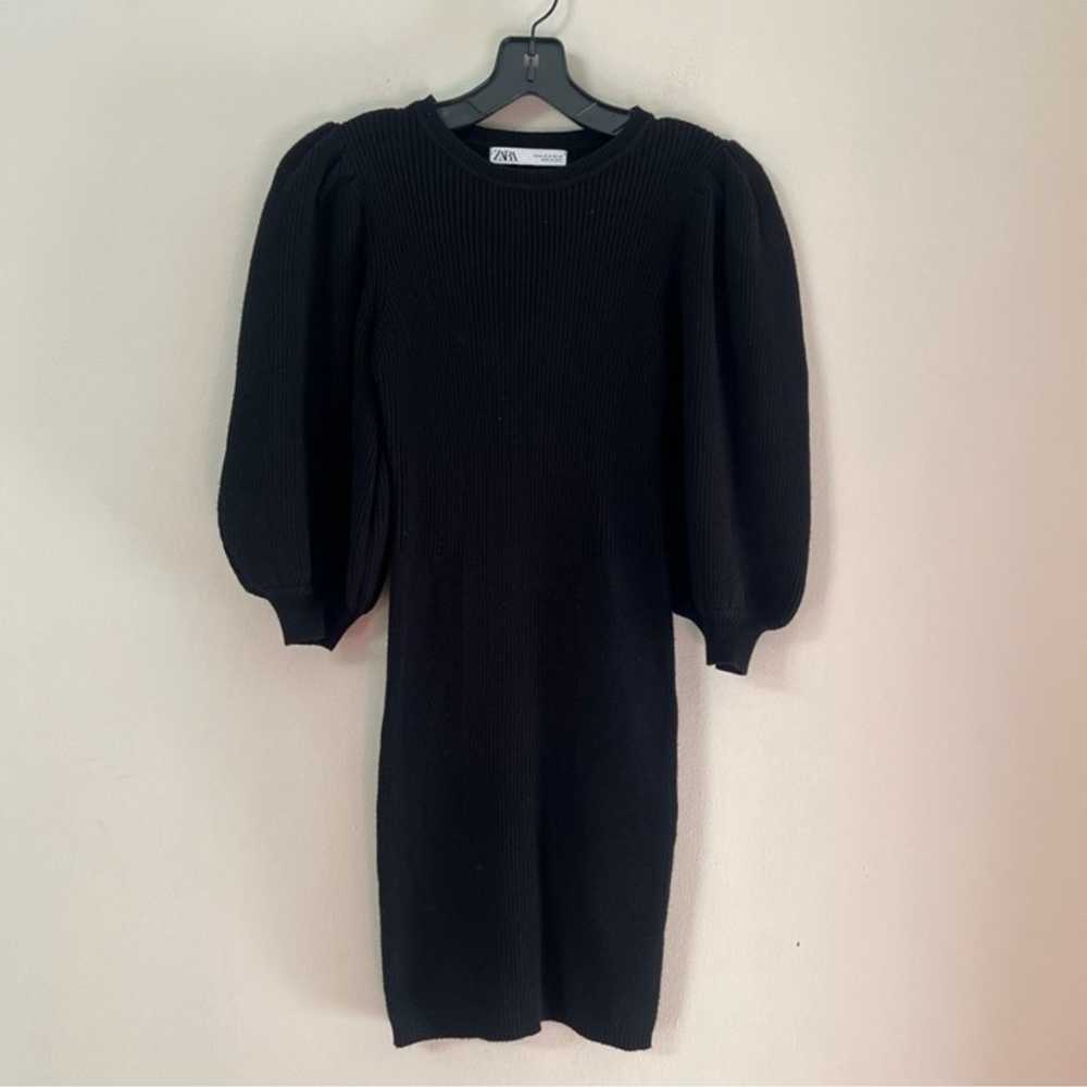 Zara woman’s black puff sleeve knit sweater mini … - image 4