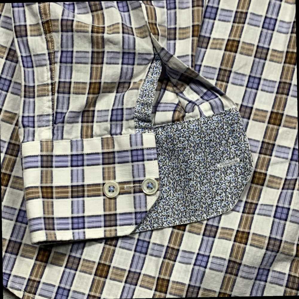 Bugatchi Mens XXL Blue Brown Check Button Up Long… - image 5