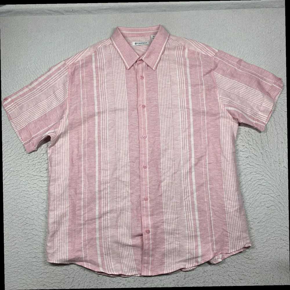 Cubavera Mens XL Pink Striped Linen Cotton Button… - image 1