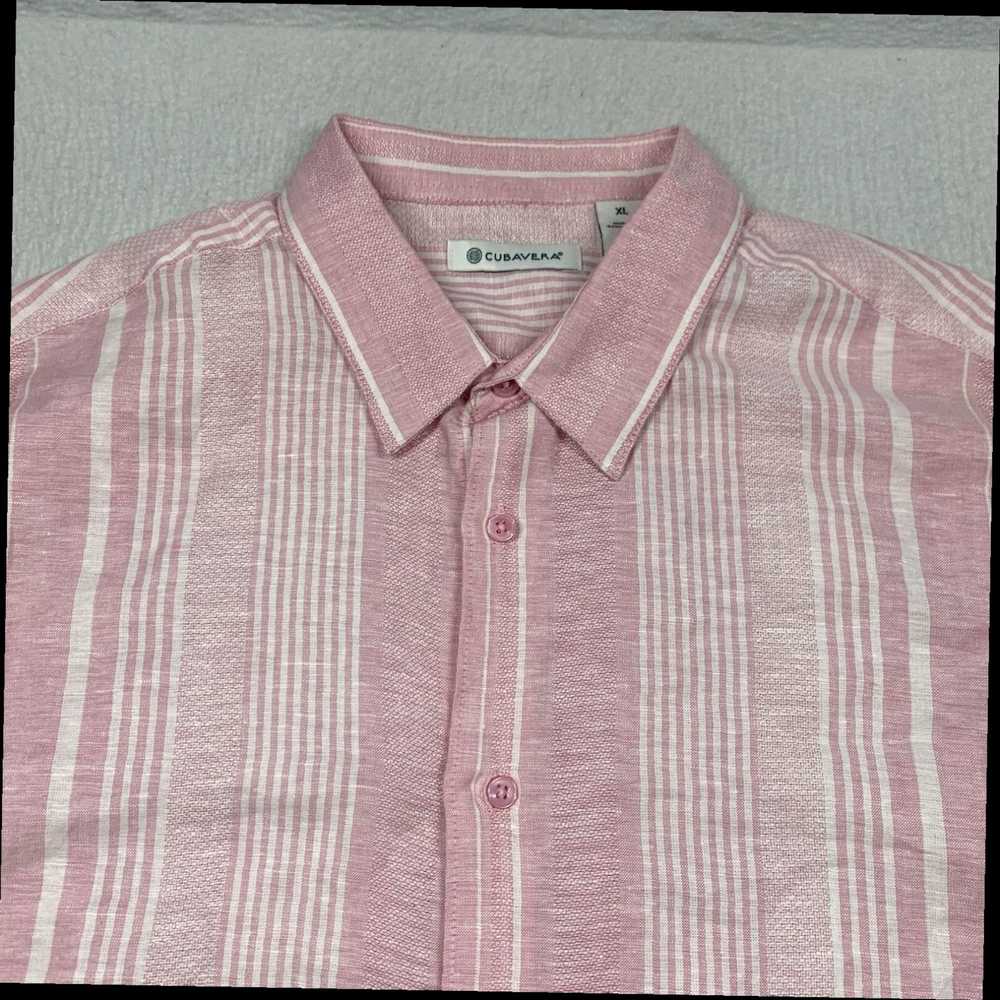 Cubavera Mens XL Pink Striped Linen Cotton Button… - image 2