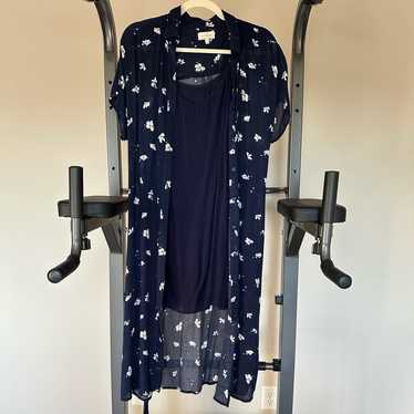 Navy Blue Floral Kimono style dress by Lucky Brand