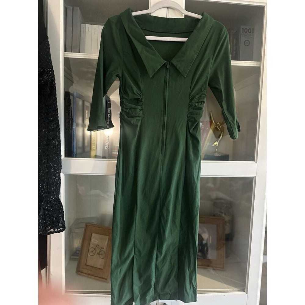 Unique Vintage Green Retro V back wiggle dress fo… - image 5