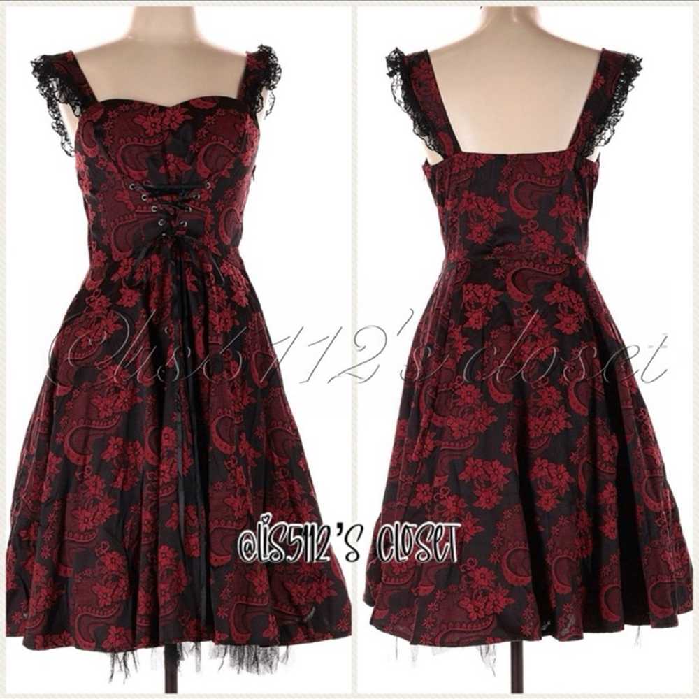 Hearts & Roses Red Marie Antoinette Gothic Brocad… - image 11