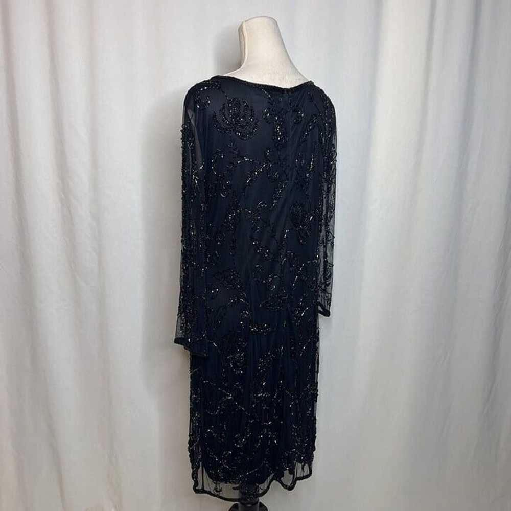 Prelude Vintage 90s Beaded Shift Dress Black Mesh… - image 10