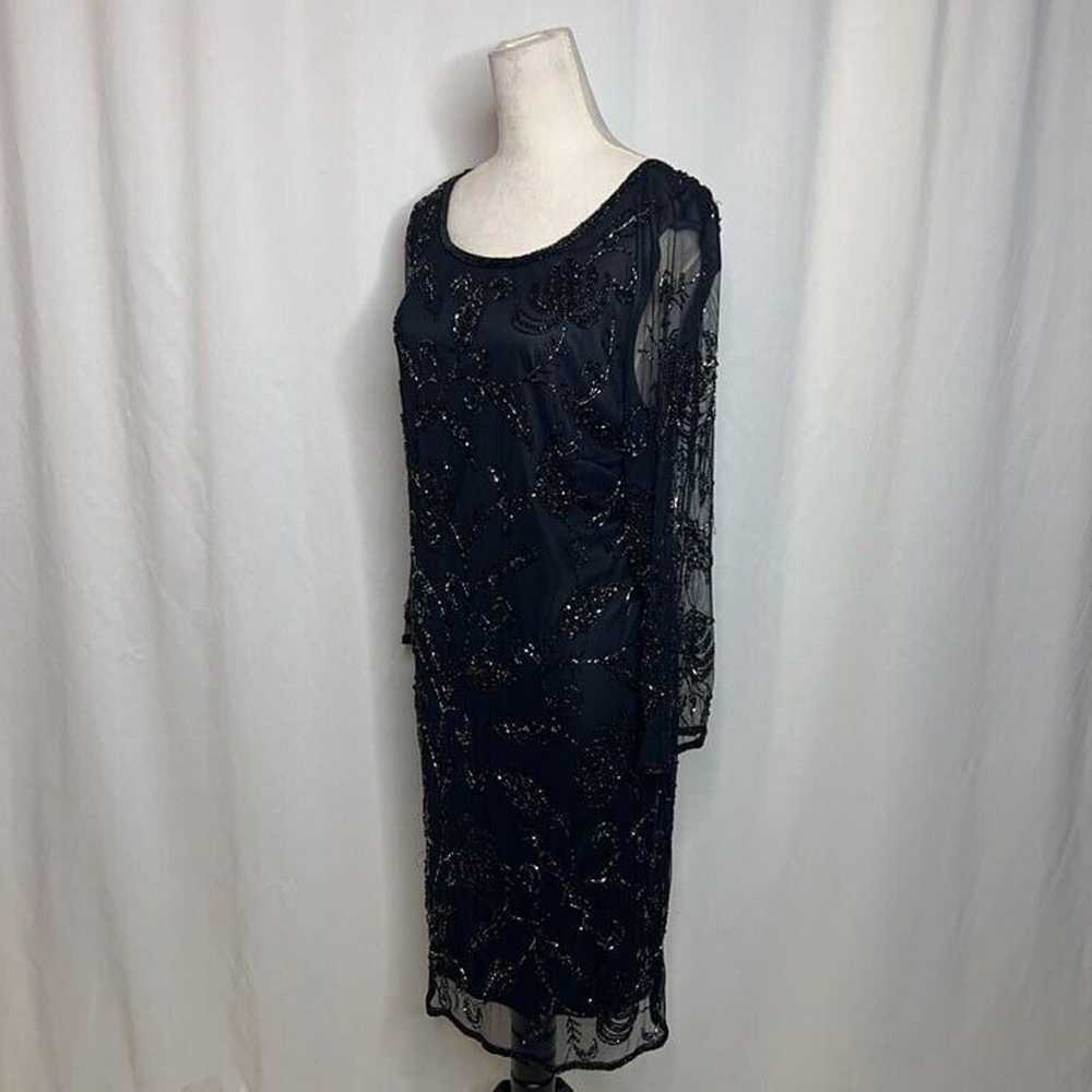 Prelude Vintage 90s Beaded Shift Dress Black Mesh… - image 11