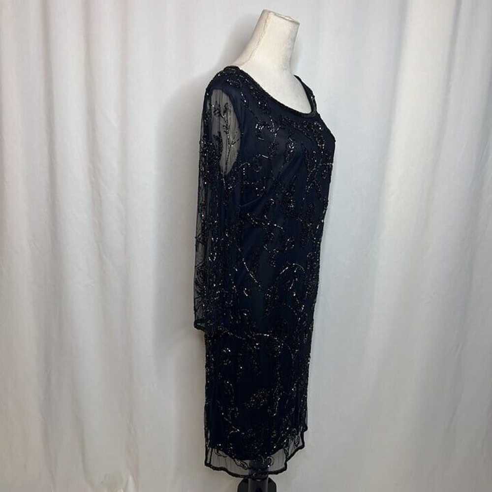 Prelude Vintage 90s Beaded Shift Dress Black Mesh… - image 12