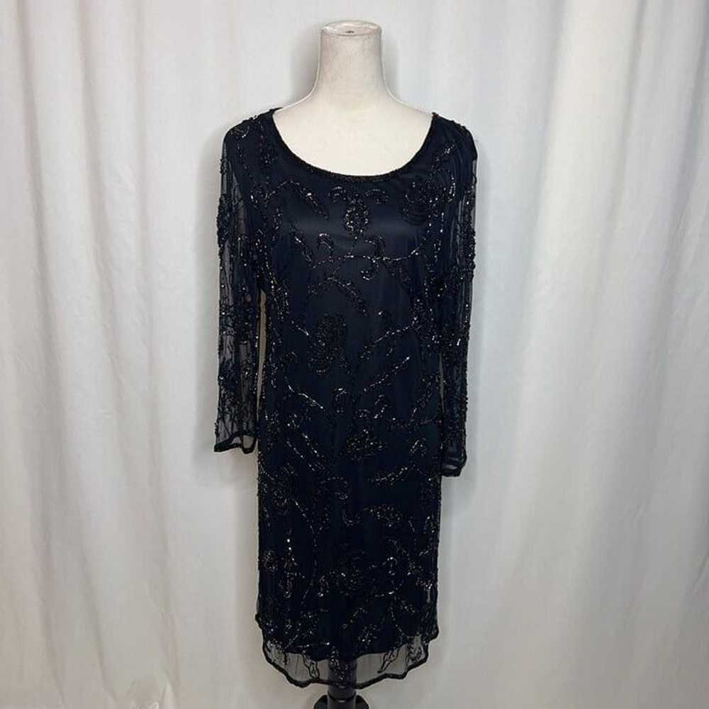 Prelude Vintage 90s Beaded Shift Dress Black Mesh… - image 2