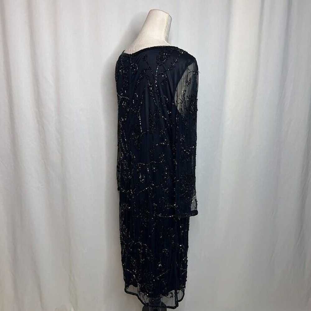 Prelude Vintage 90s Beaded Shift Dress Black Mesh… - image 9