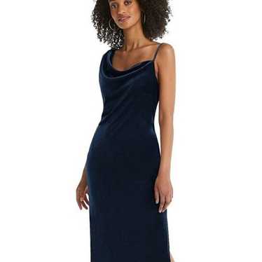 Asymmetrical One-Shoulder Velvet Midi Slip Dress … - image 1