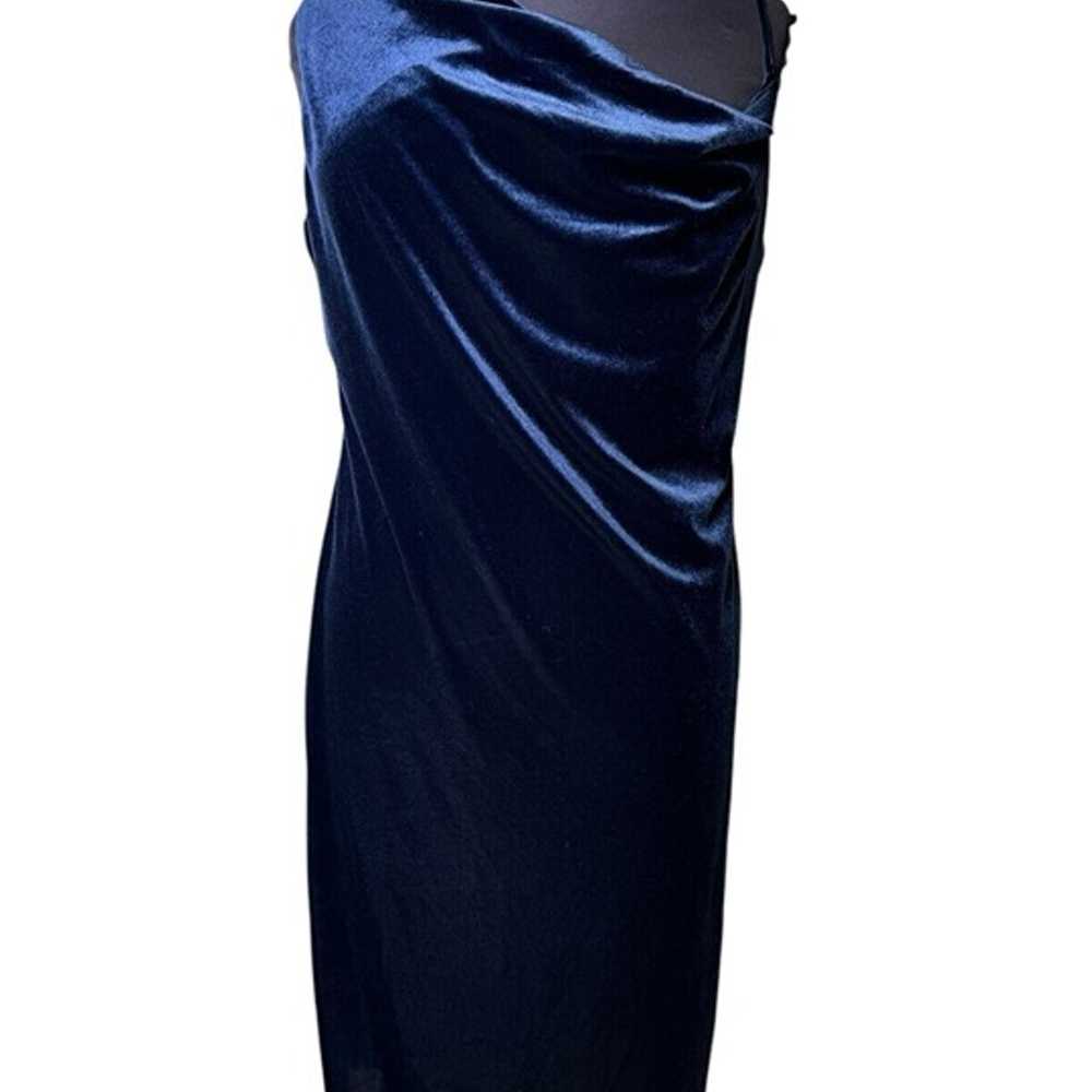 Asymmetrical One-Shoulder Velvet Midi Slip Dress … - image 2