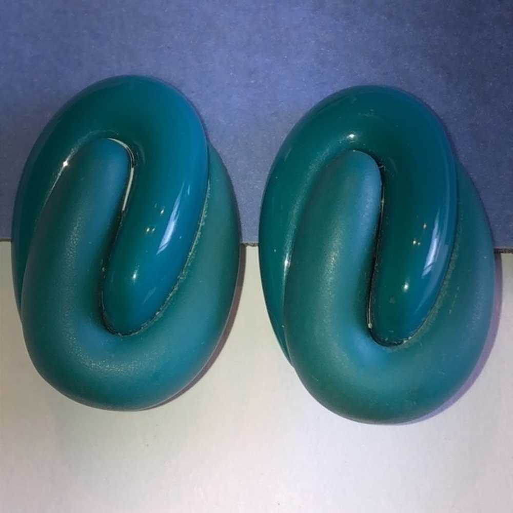 LCI Liz Claiborne Huge Vintage Teal Green Oval Cl… - image 1