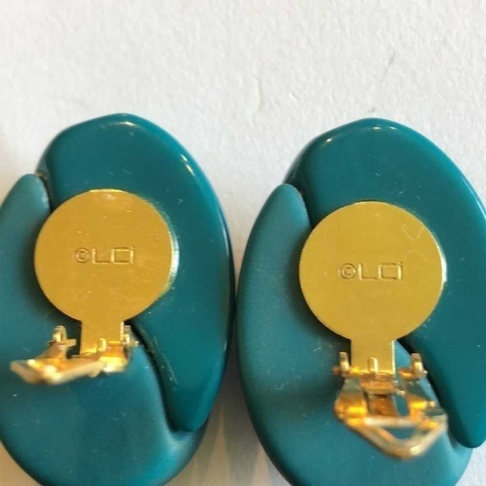 LCI Liz Claiborne Huge Vintage Teal Green Oval Cl… - image 4