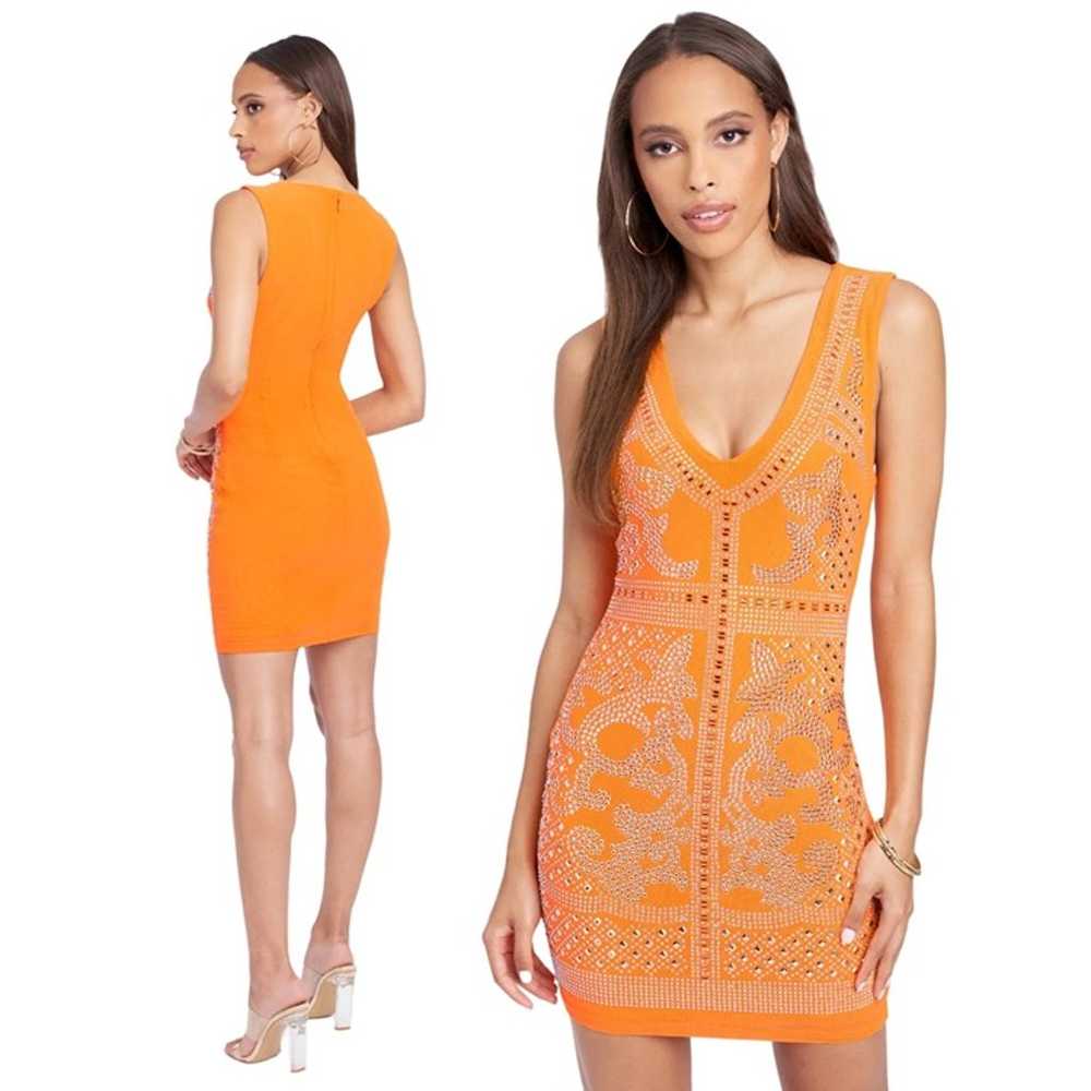 bebe Vibrant Orange V-Neck Embellished Sleeveless… - image 12