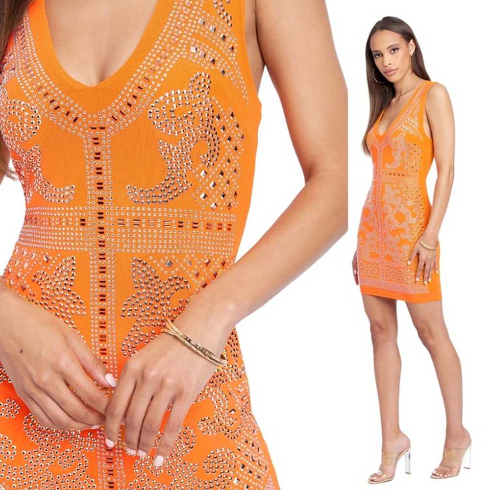 bebe Vibrant Orange V-Neck Embellished Sleeveless… - image 2