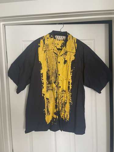 Marni Navy & Yellow Paint Brush Splatter Button Up