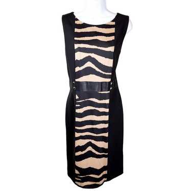 Tahari ASL Black Tan Animal Print Sheath Dress 12 - image 1