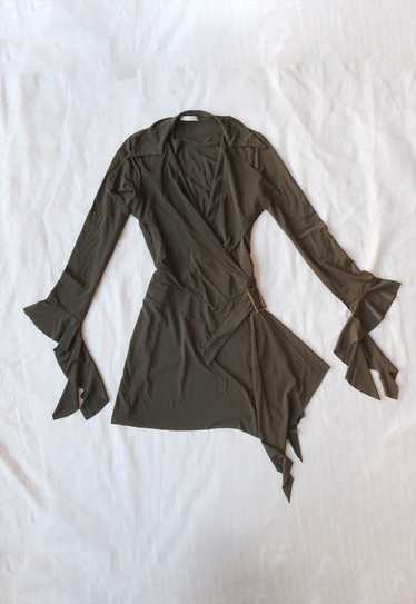 vintage y2k Witchy Khaki Asymmetrical Wrap Dress - image 1