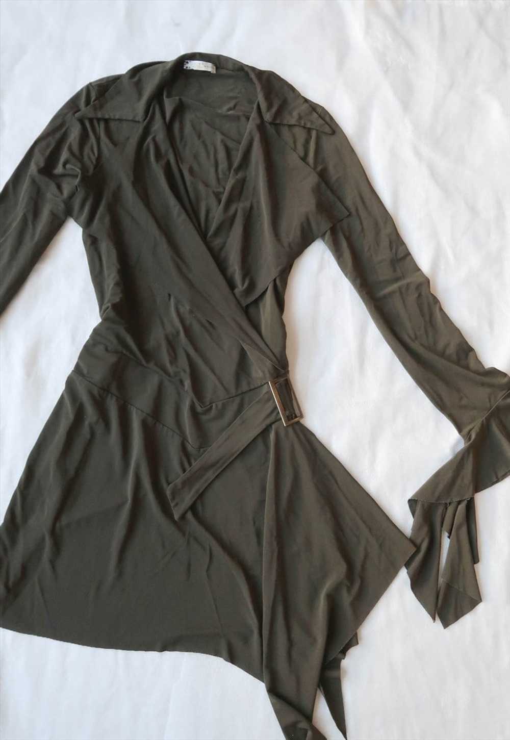 vintage y2k Witchy Khaki Asymmetrical Wrap Dress - image 2