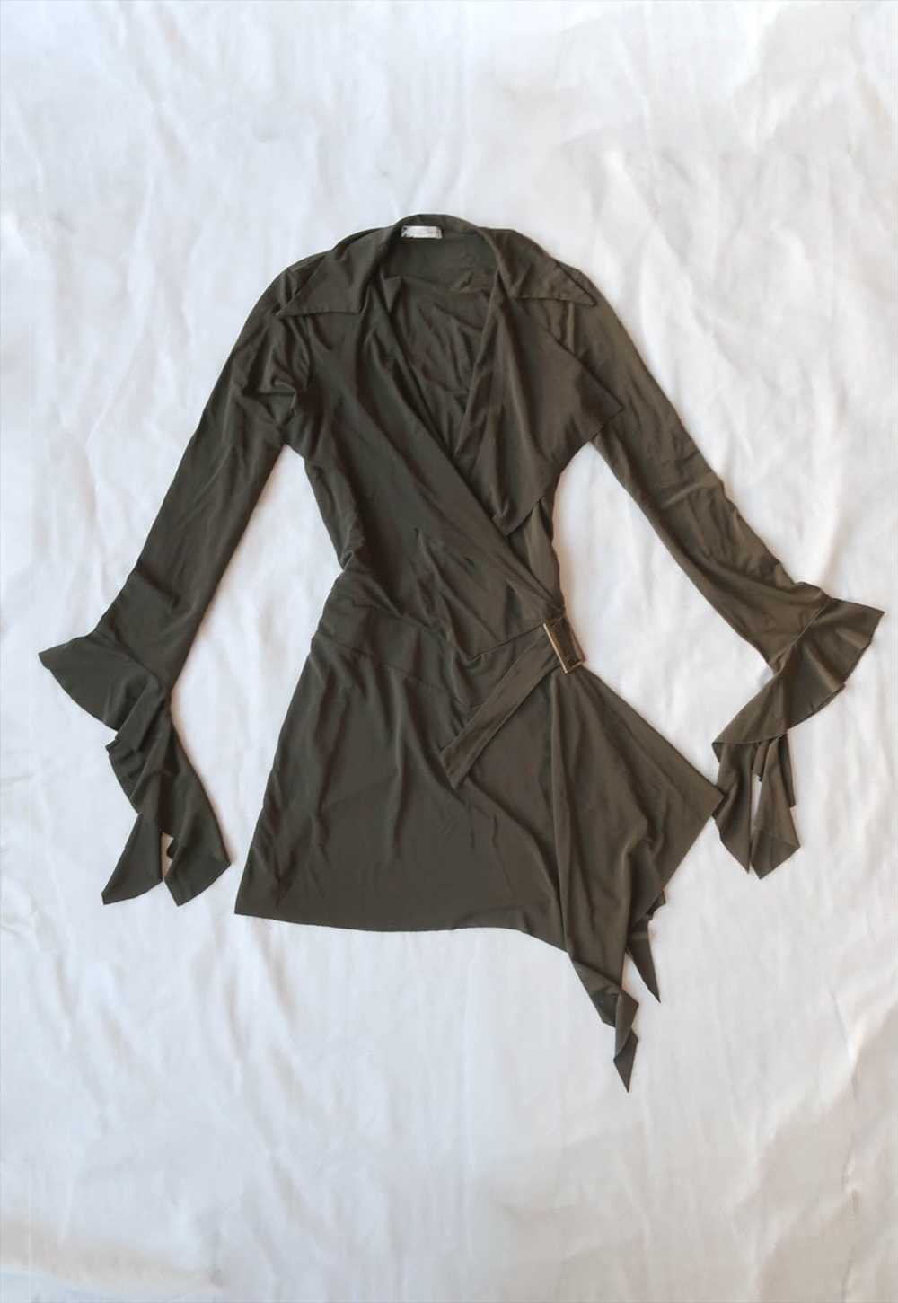 vintage y2k Witchy Khaki Asymmetrical Wrap Dress - image 4