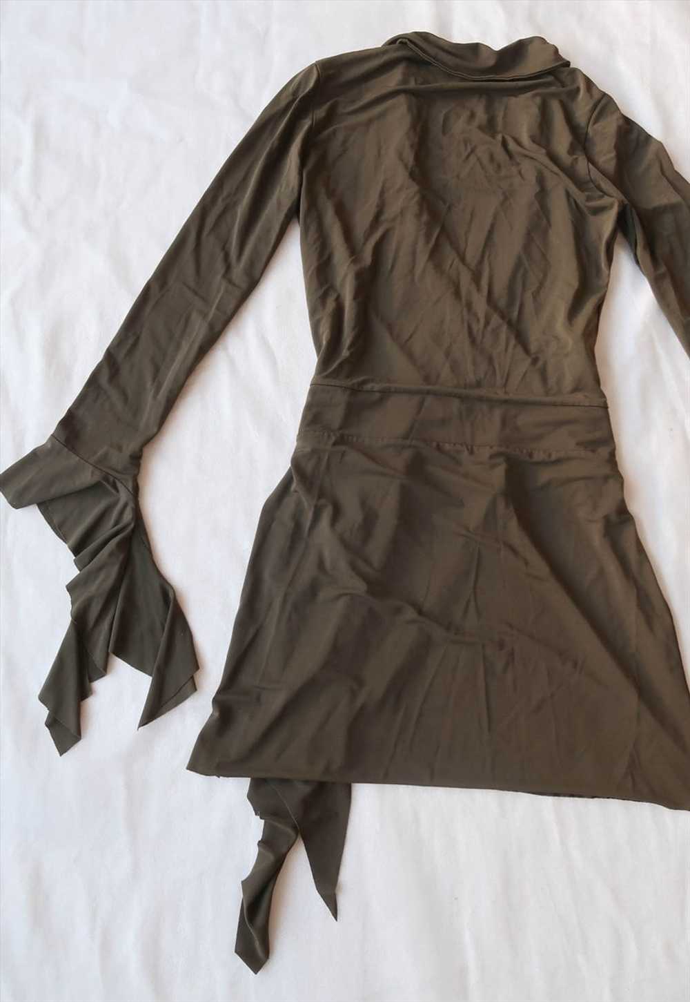 vintage y2k Witchy Khaki Asymmetrical Wrap Dress - image 5