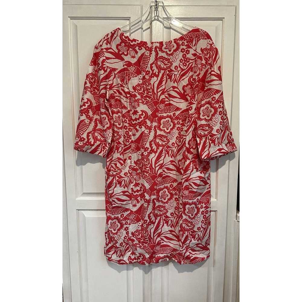 Boden Laurie Linen Dress Size 12L Red Exotic Bird… - image 2