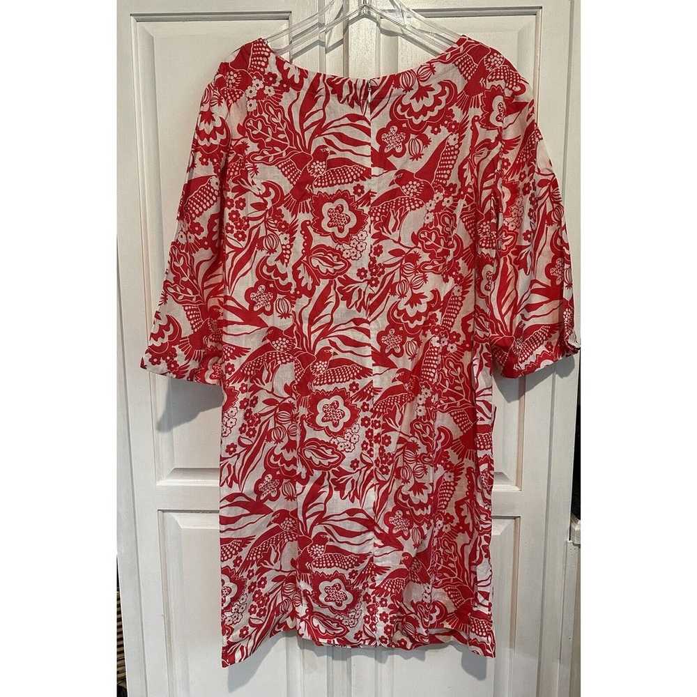 Boden Laurie Linen Dress Size 12L Red Exotic Bird… - image 7