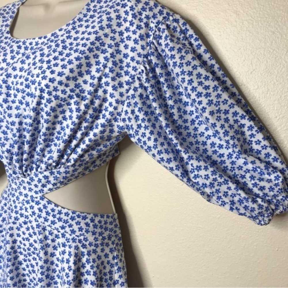 Shop Neighbor Cutout Blue Floral Puff Sleeve Cott… - image 4