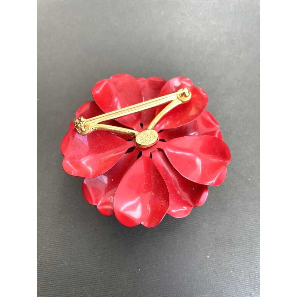 Red Polka Dot Enamel Flower Brooch Joan Rivers Ch… - image 2