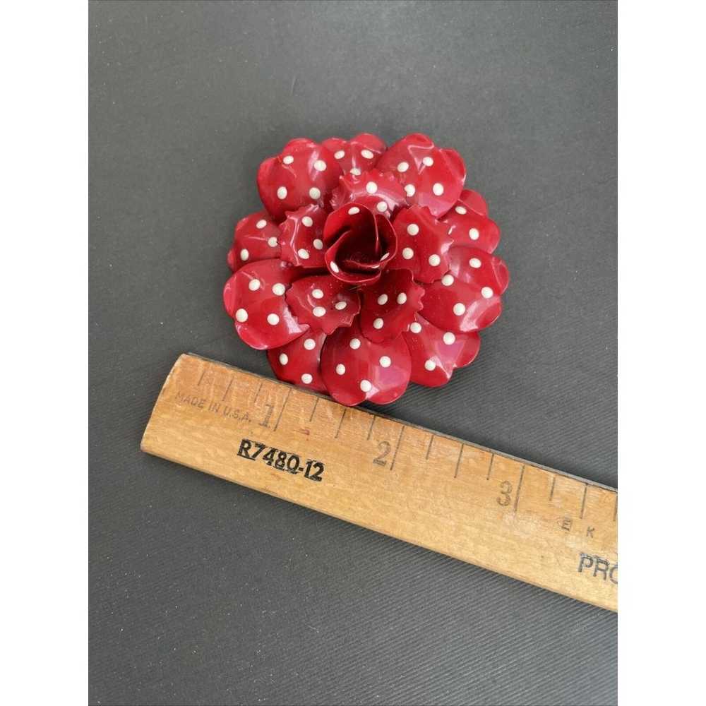 Red Polka Dot Enamel Flower Brooch Joan Rivers Ch… - image 4