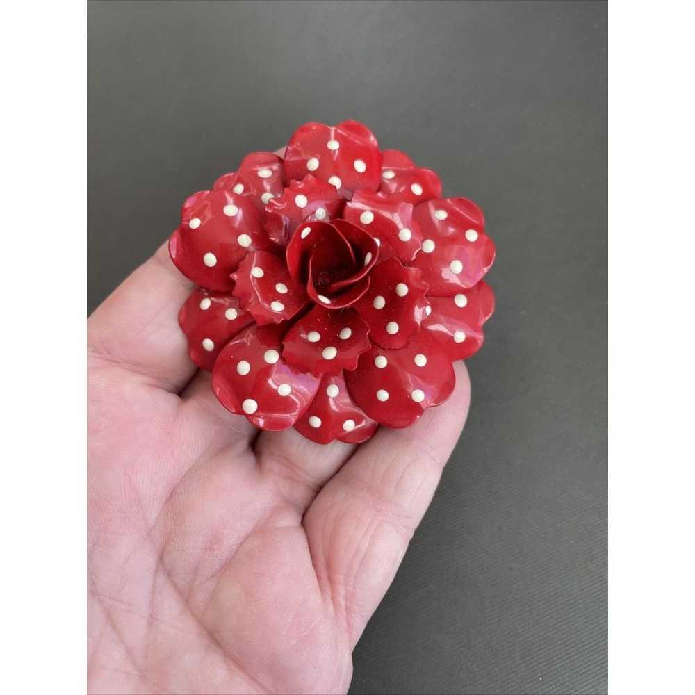 Red Polka Dot Enamel Flower Brooch Joan Rivers Ch… - image 5