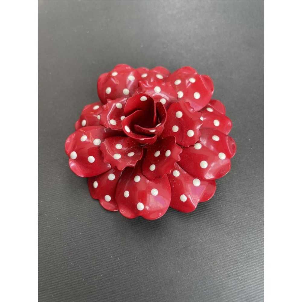 Red Polka Dot Enamel Flower Brooch Joan Rivers Ch… - image 6