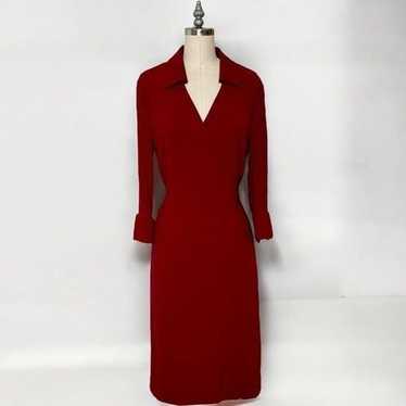 Tahari Red Shirtdress 3/4 Sleeves Midi Length Siz… - image 1