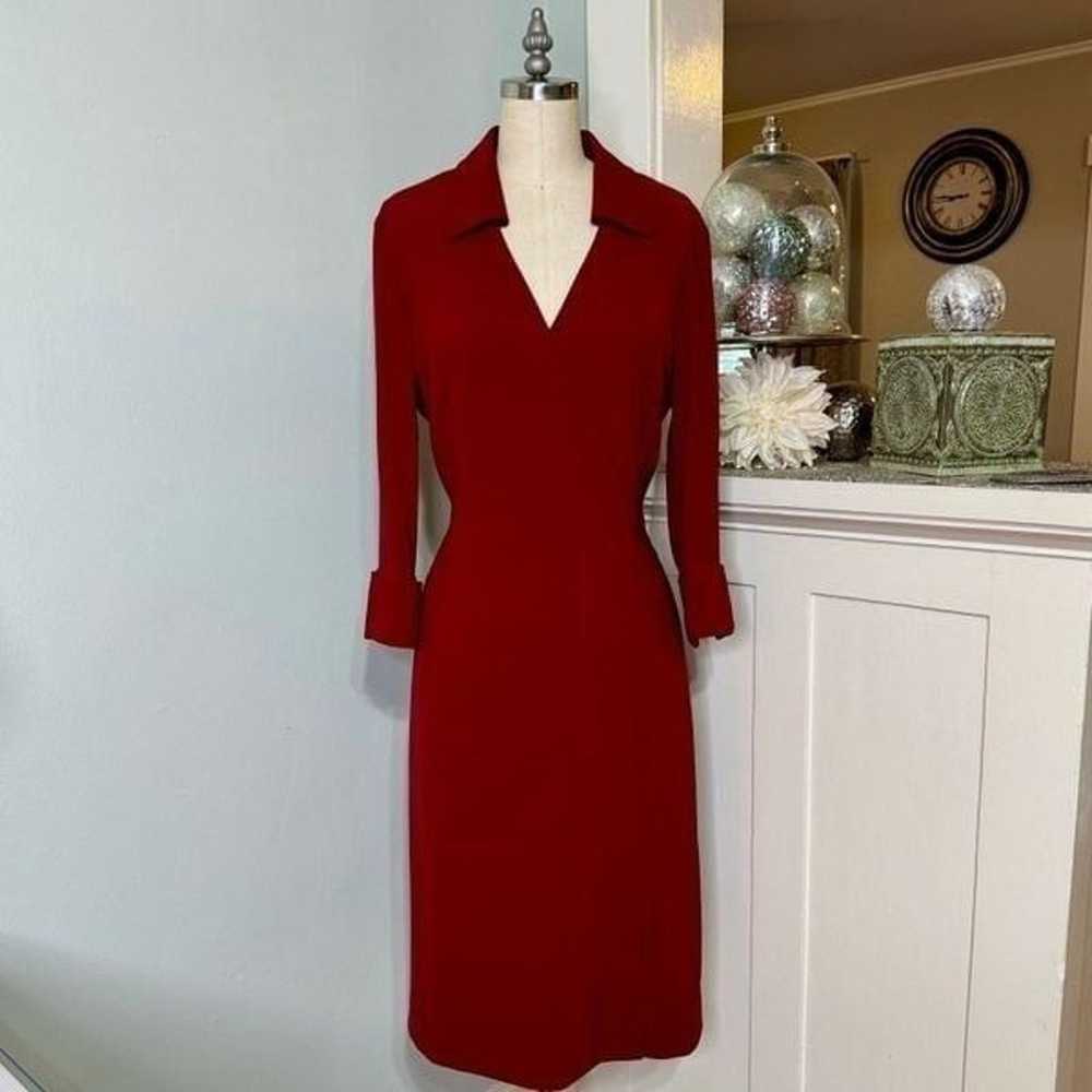 Tahari Red Shirtdress 3/4 Sleeves Midi Length Siz… - image 2