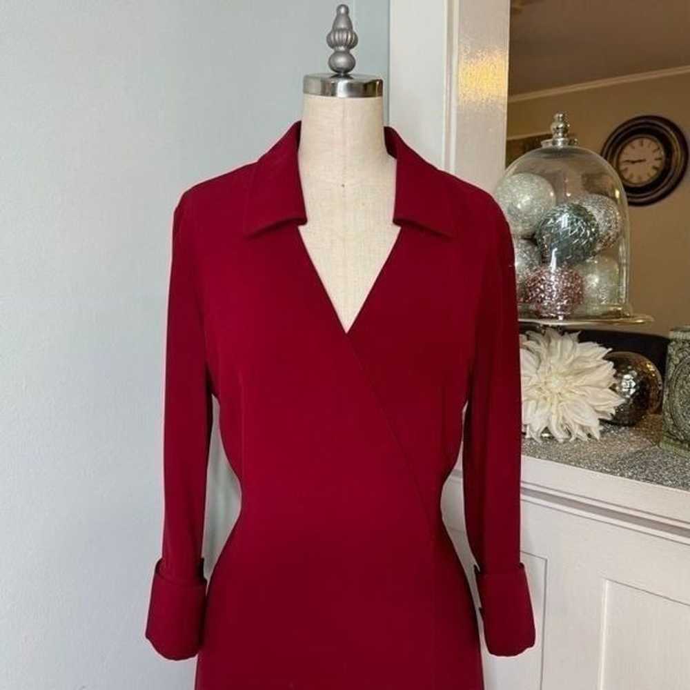 Tahari Red Shirtdress 3/4 Sleeves Midi Length Siz… - image 3