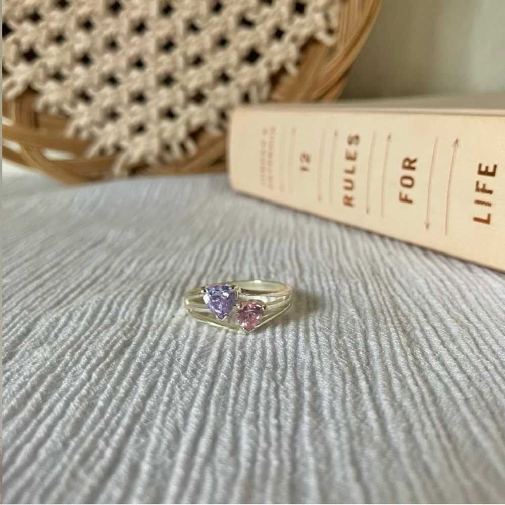 Double Heart Pink Purple Promise Ring Vintage “Jo… - image 1