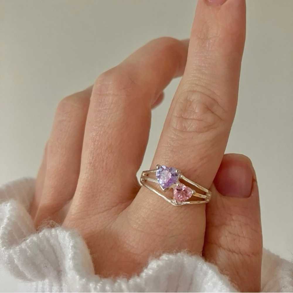 Double Heart Pink Purple Promise Ring Vintage “Jo… - image 2