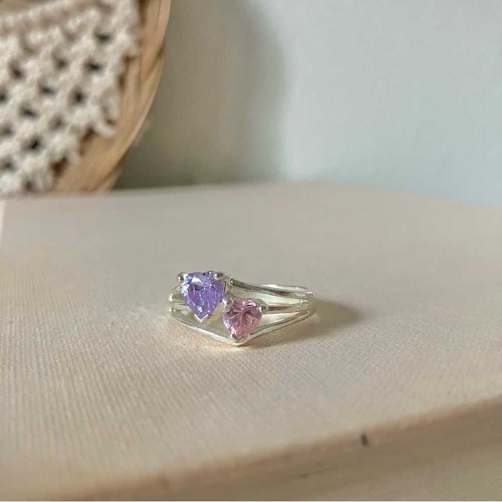 Double Heart Pink Purple Promise Ring Vintage “Jo… - image 4