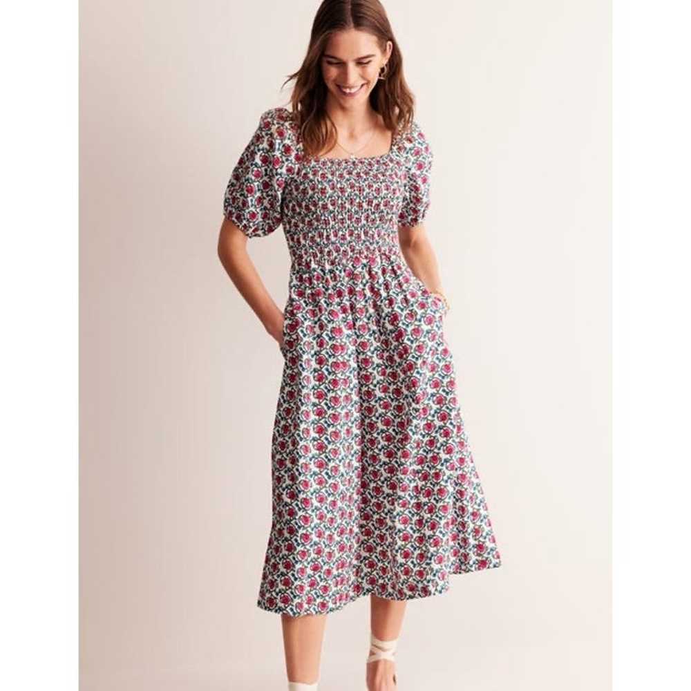 Boden NWOT Sky Smocked Linen Midi Dress Pop Pansy… - image 1