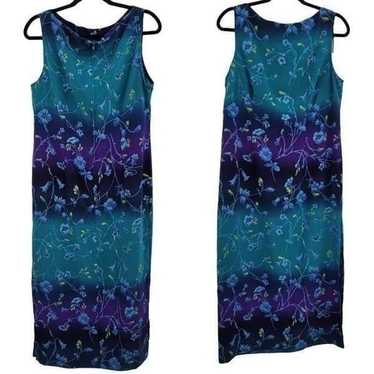 Vintage 80's Sag Harbor Maxi Dress 14 Teal Purple… - image 1