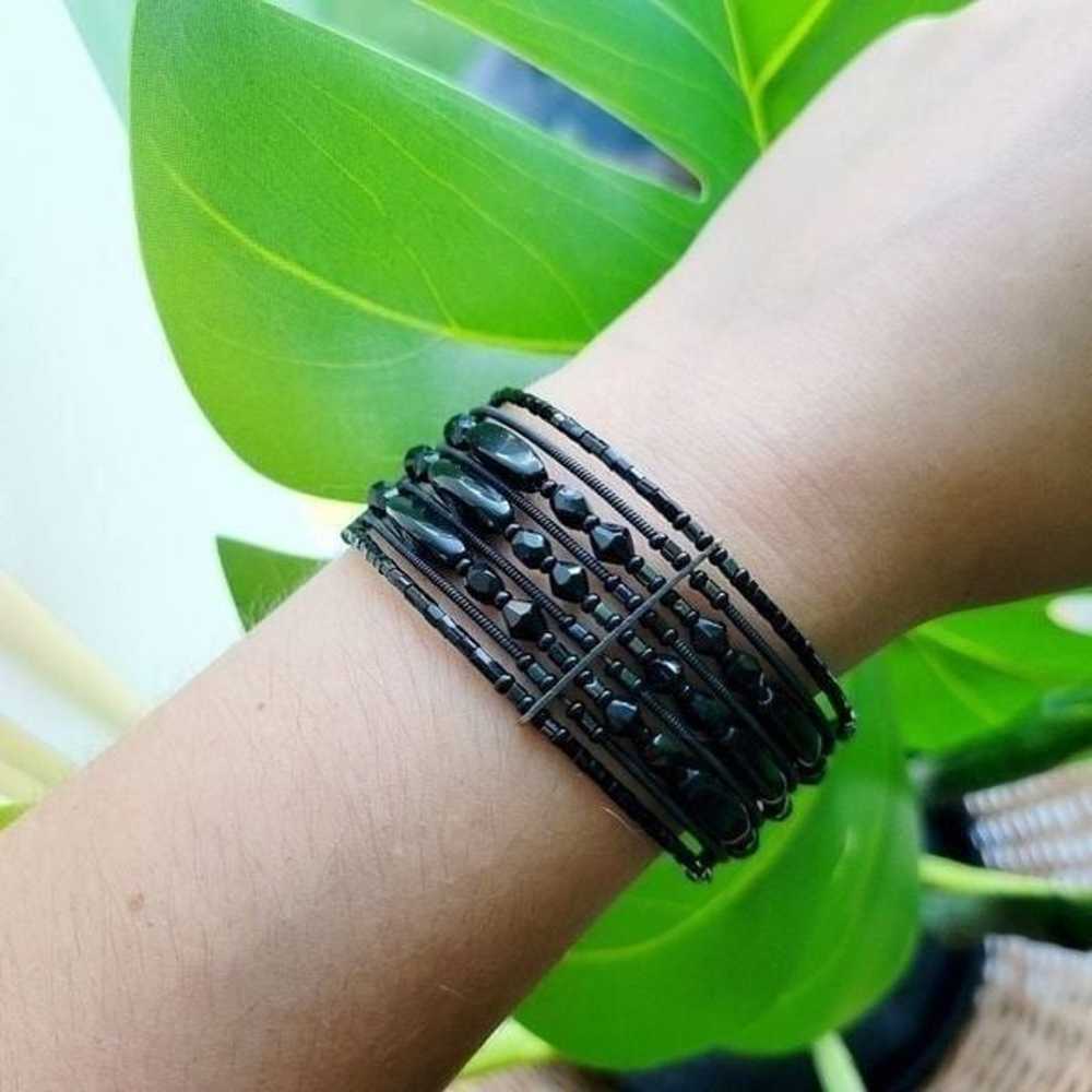 Vintage Black Beaded Cuff Bracelet - image 2