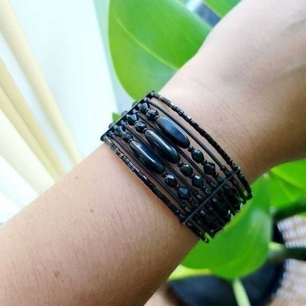 Vintage Black Beaded Cuff Bracelet - image 3