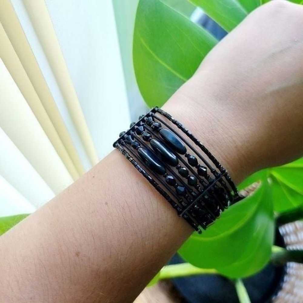 Vintage Black Beaded Cuff Bracelet - image 4