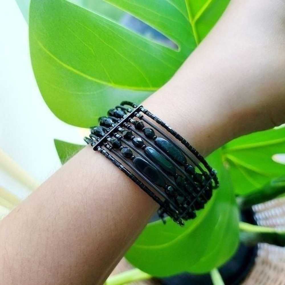 Vintage Black Beaded Cuff Bracelet - image 5