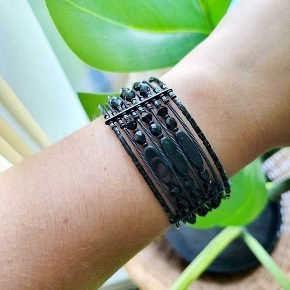 Vintage Black Beaded Cuff Bracelet - image 7