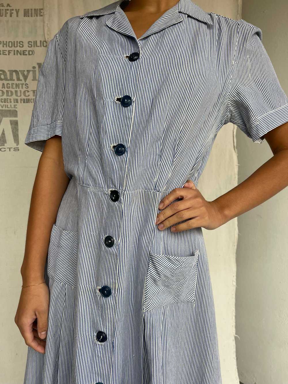 1940s Cotton Pinstripe Dress - image 1