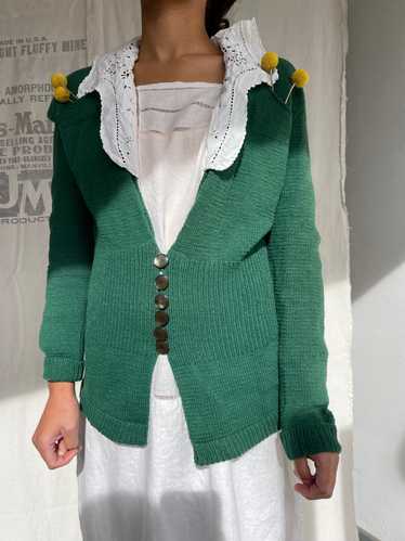 1940s Forest Green Knit Cardigan