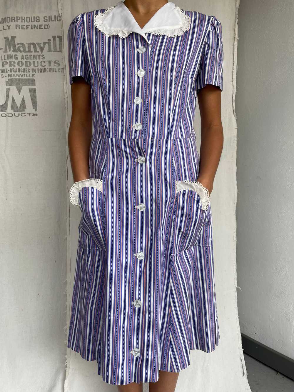 1940s Striped Cotton Dress - image 5