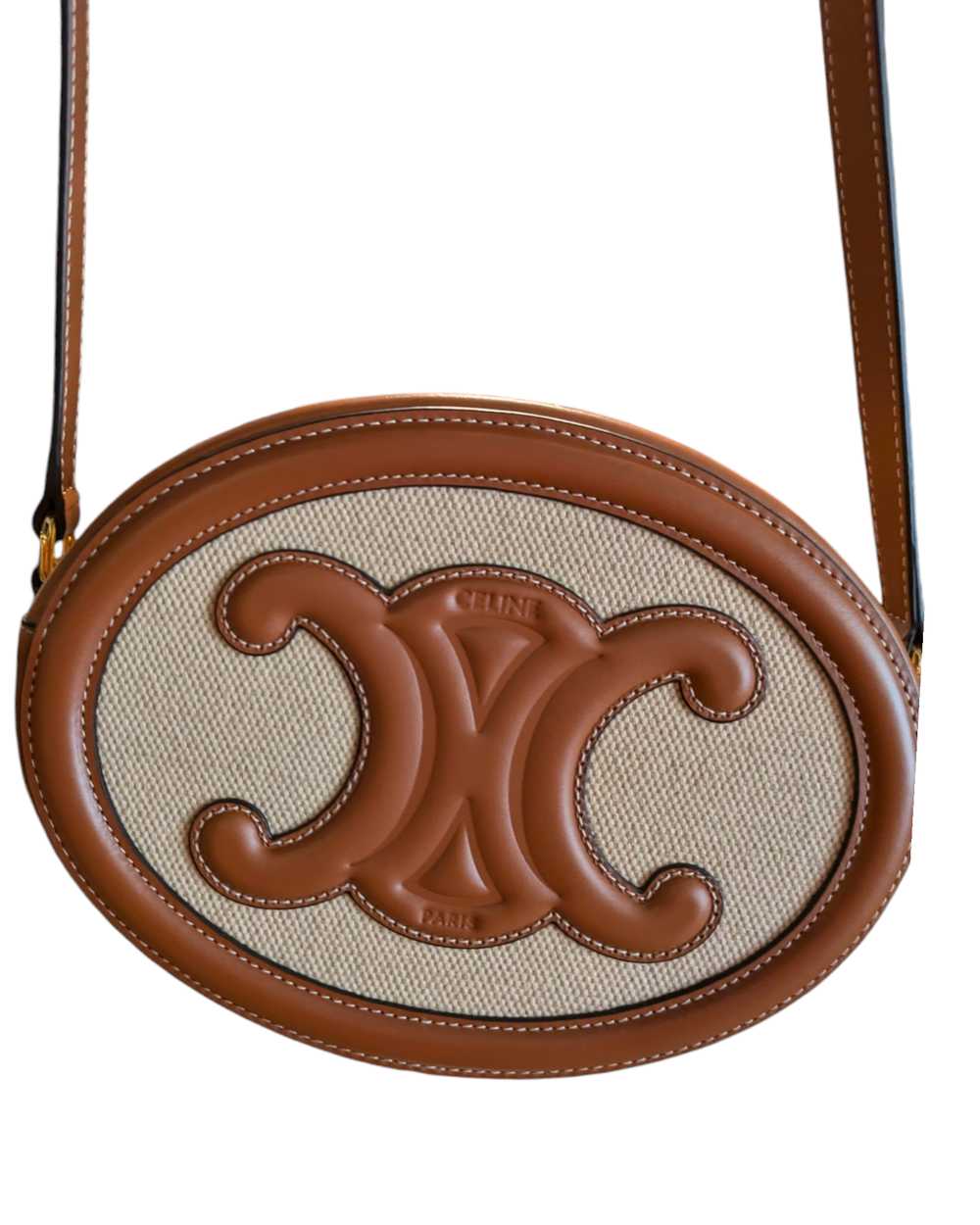 Cèline Canvas Calfskin Cuir Small Triomphe Oval C… - image 1