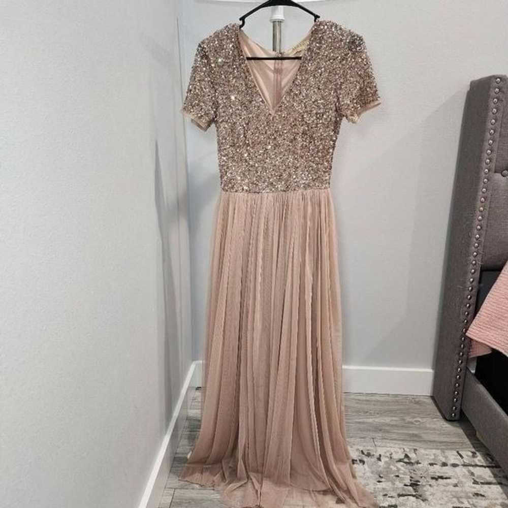 Short Sleeve Maxi Tulle Dress with Sequins in Mut… - image 1