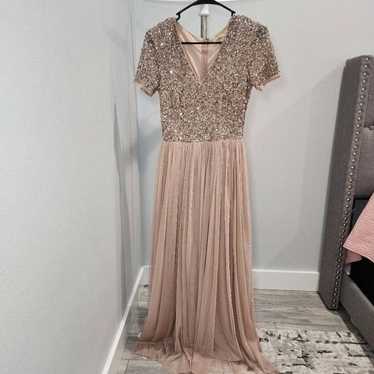 Short Sleeve Maxi Tulle Dress with Sequins in Mut… - image 1